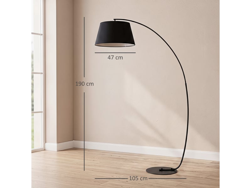  Lampadaire arqué avec abat-jour en tissu et interrupteur au pied, ø 47 x 105 x 190 cm, noir  - Conforama E