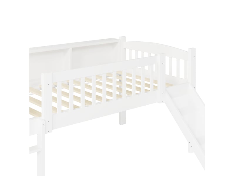  Lit enfant surélevé avec toboggan, rangements, led et usb 90x200 cm blanc  - Conforama R
