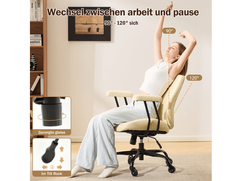  Chaise de bureau 62x62x96 cm blanche, dossier haut réglable, roulettes et accoudoirs pour bureau et télétravail  - Conforama E