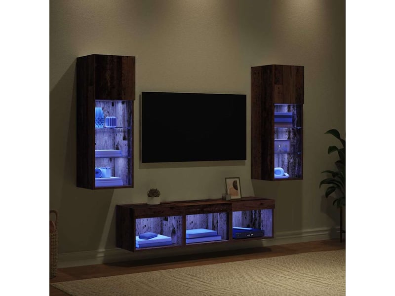  Lot de 5 meuble tv mural, meuble tv suspendu chêne noir bois d'ingénierie shl14562  - Conforama E