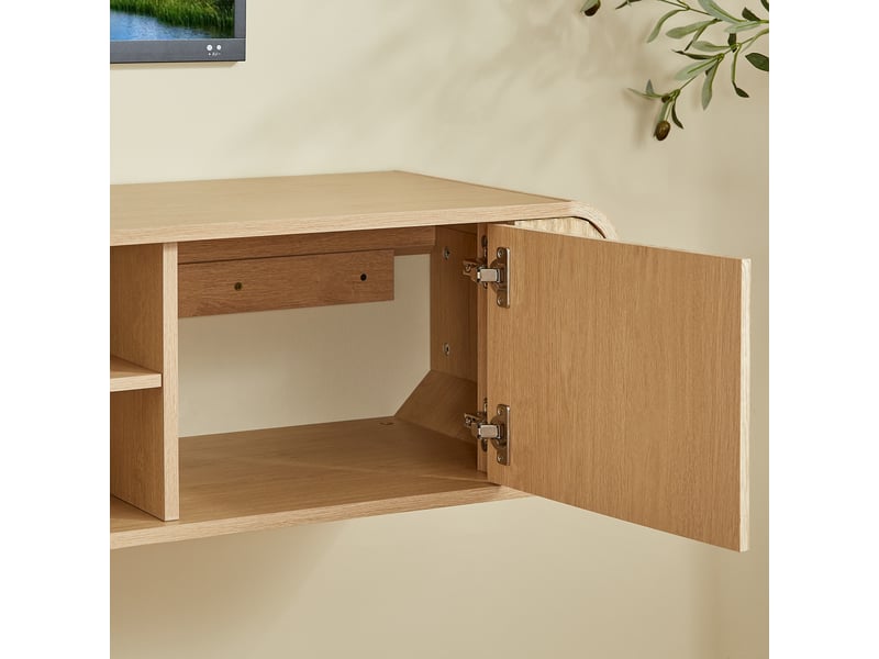  Meuble tv mural,160x38x30 cm,avec rangement,panneau de particules,coloris naturel  - Conforama E