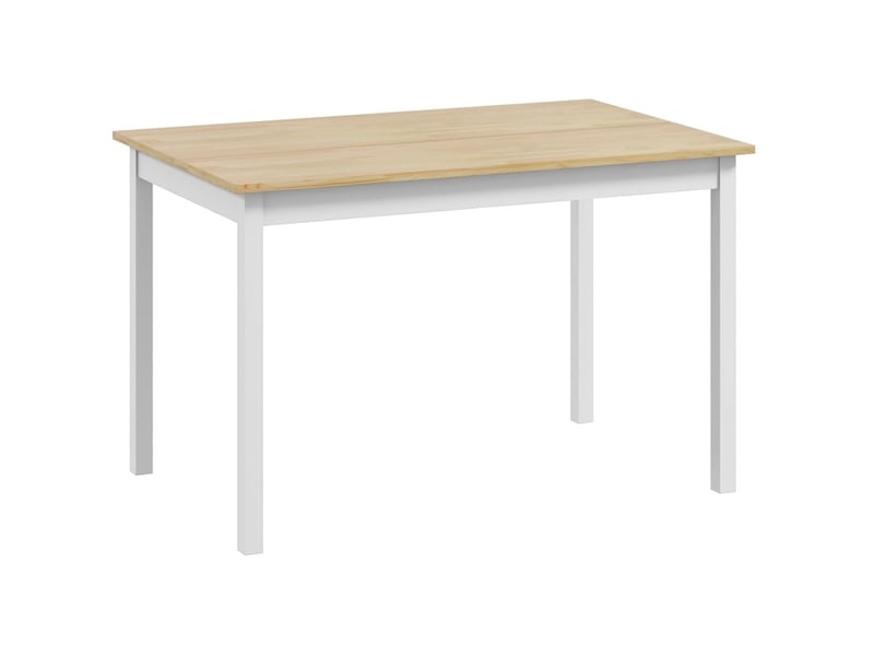 Table de salle à manger pour 4 personnes, structure en pin laqué, patins antidérapants, style campagne naturel - Conforama A