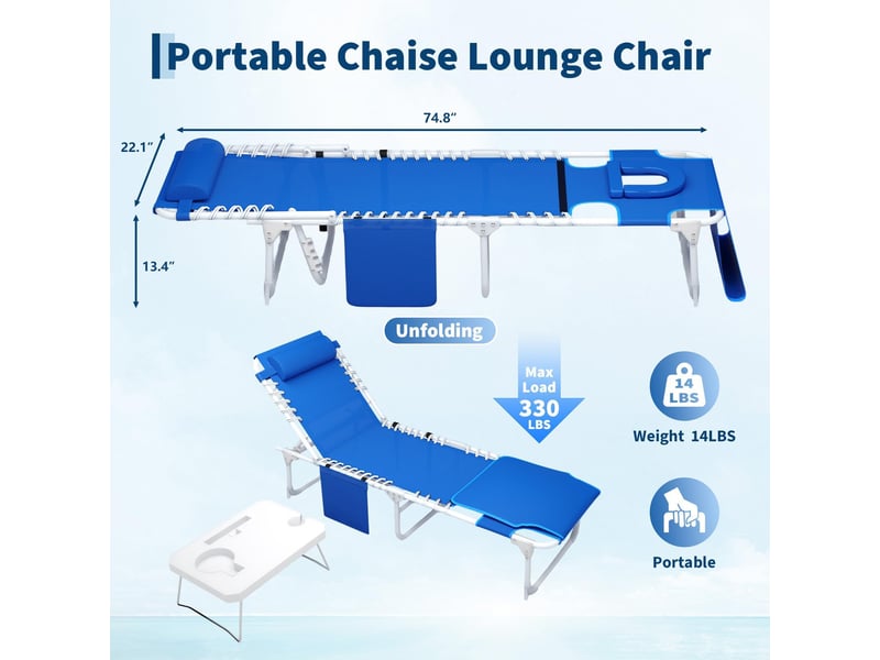  Banc de jardin réglables chaises de plage 3 en 1 pour terrasse– trou pour le visage, table pliante, ,coussin amovible -bleu cBc-lyw0ARSo-I22d-0V - Conforama D