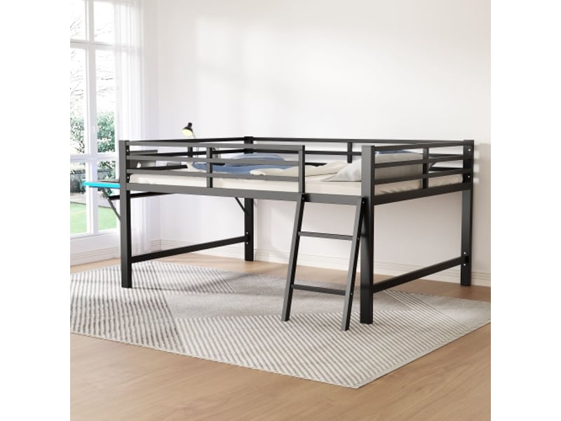  Lit mezzanine 140x200 cm coloris noir led métal lit enfant noir - Conforama D