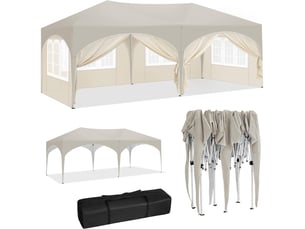Gazebo pliable 3x6 m avec 6 parois, hauteur réglable, protection uv, sac de transport