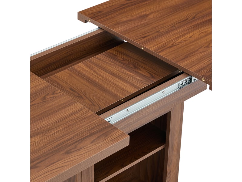 Table à rallonges imitation bois, noyer, en mdf, avec tablette intégrée, couleur noix - Conforama W