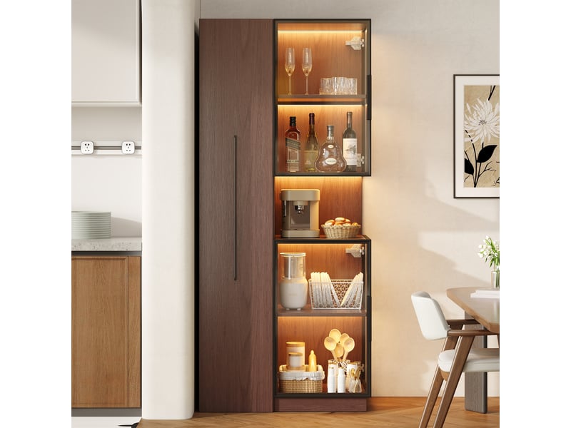  Meuble vitrine avec éclairage led, armoire vitrée couleur noyer 70x38x160 cm (sans matelas).  - Conforama D