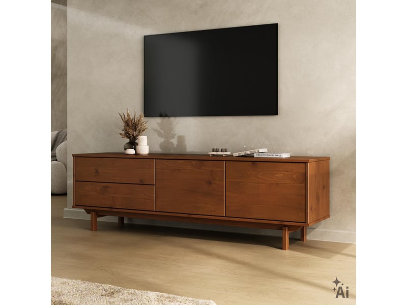  Meuble tv lita l 170 cm 2 portes, 2 tiroirs en bois massif - coloris châtaignier  - Conforama C