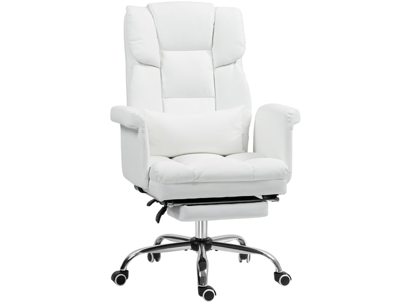  Chaise de bureau ergonomique inclinable 155° avec repose-pieds - lpospi - pivotante réglable, simili cuir blanc  - Conforama A