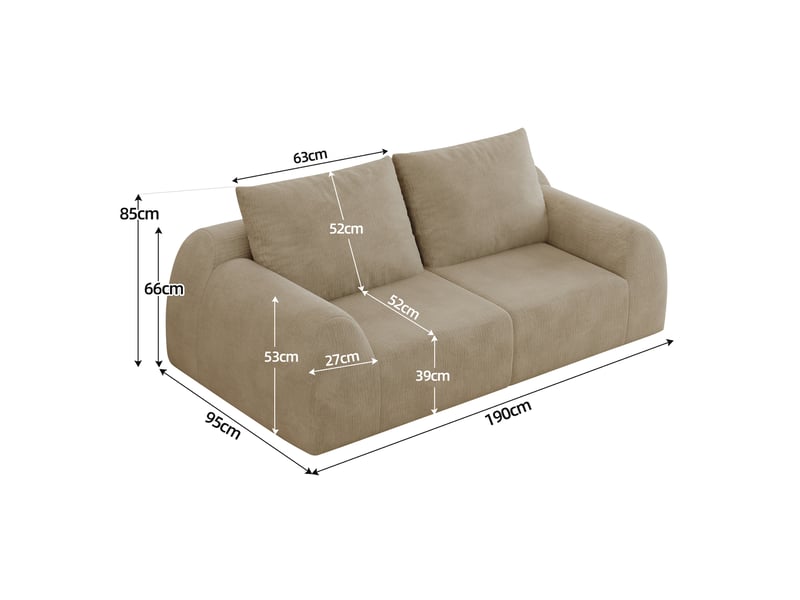  Canapé 2 places 190 x 95 x 85 cm – kaki – tissu chenille, assise moelleuse, livré compressé  - Conforama C