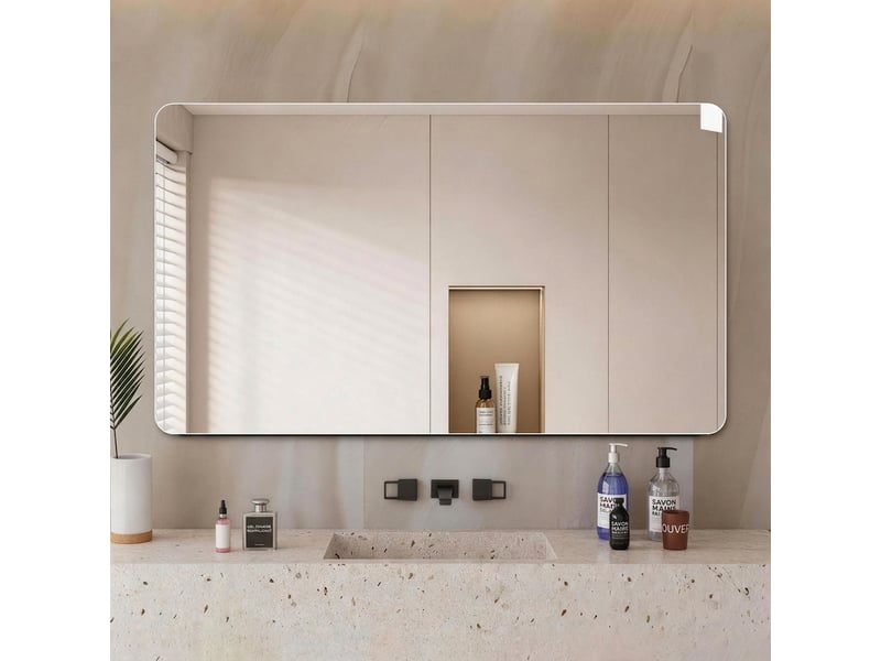  Miroir de salle de bain 60x100 cm sans cadre, coins arrondis, argenté, hd 5 mm  - Conforama B