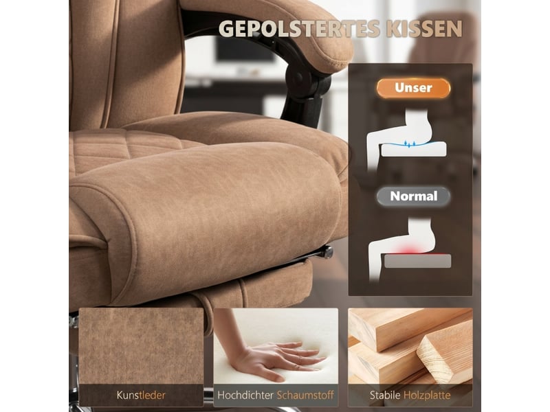  Chaise de bureau massante avec repose-pieds, dossier inclinable et accoudoirs synchronisés en velours marron  - Conforama C