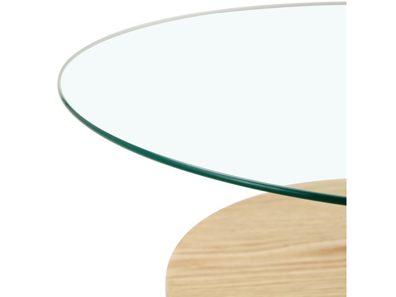  Table basse moderne à 3 niveaux en verre de sécurité et mdf effet bois clair – 90 x 70 x 44 cm  - Conforama E