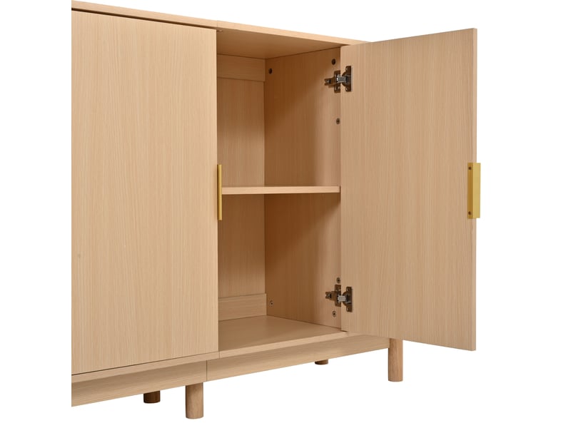 Buffet de rangement 140x40x88 cm, meuble salon, portes coulissantes, rangements ajustables, bords arrondis, mdf naturel - Conforama E