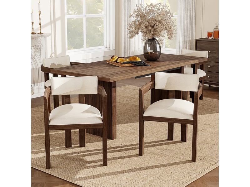  Lot de 6 chaises de salle à manger avec accoudoirs  - cadre en bois massif, lin - noyer 57,5 × 60,5 × 78,5 cm  - Conforama C