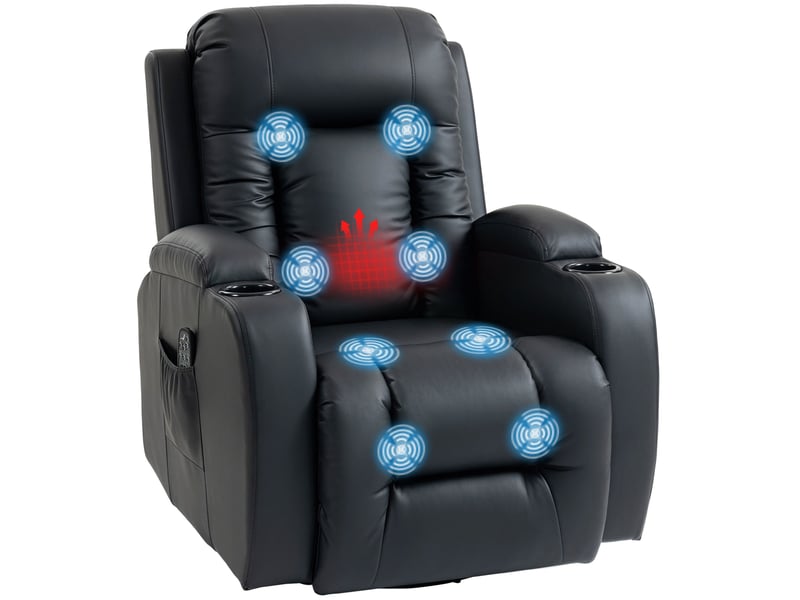 Fauteuil de relaxation massant et chauffant pivotant en pu noir 82x99x103 cm  - Conforama A
