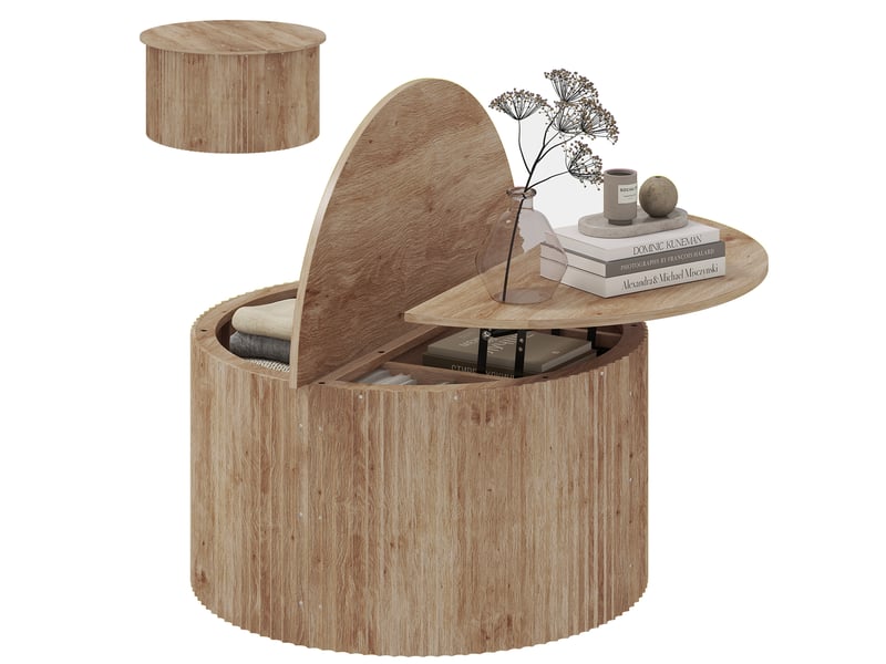  Table basse ronde à plateau relevable coloris bois naturel 80 x 80 x 42 cm  - Conforama A
