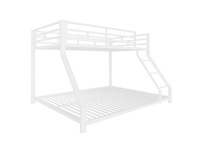  Lit superposé avec garde-corps et échelle, métal blanc, 90x200+140x200 cm  - Conforama D
