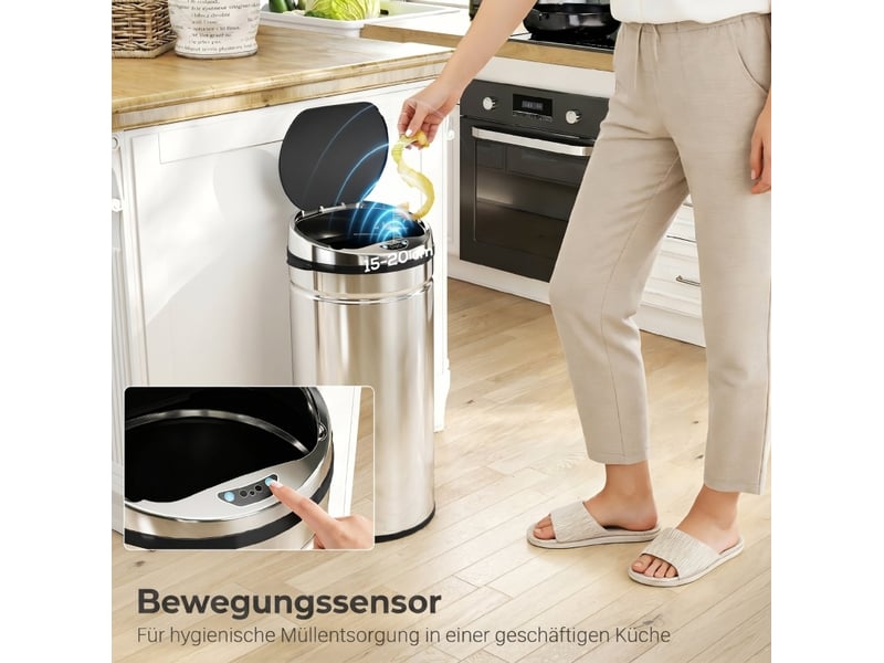  Poubelle automatique 42 l en acier inoxydable argenté avec capteur infrarouge pour cuisine et salle à manger  - Conforama D