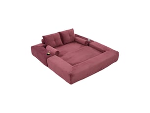 Canapé 2 places, avec fonction couchage, avec porte-gobelets, en velours côtelé, coloris bordeaux, l180 x p98 x h80 cm, pour salon