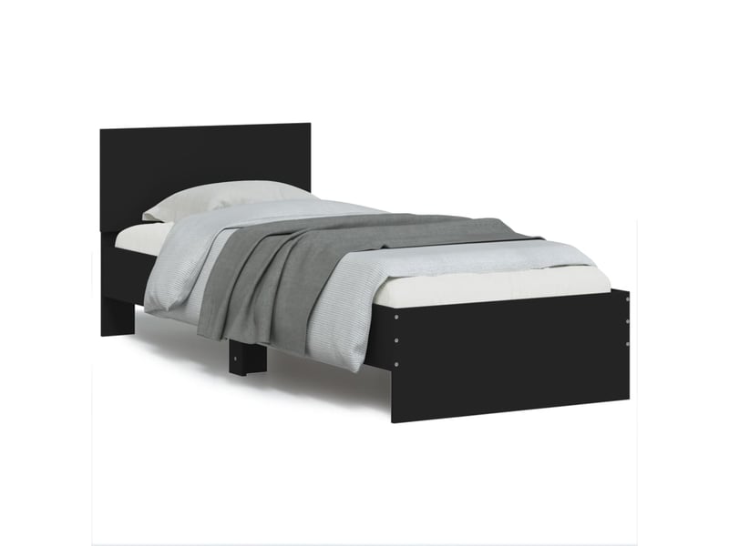  Lit simple- lit adulte -  cadre de lit sans matelas avec tête de lit noir 90x200 cm  - Conforama A