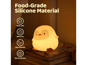 Veilleuse pingouin en silicone pour enfants, rechargeable, 50 h d’autonomie, commande tactile, minuterie