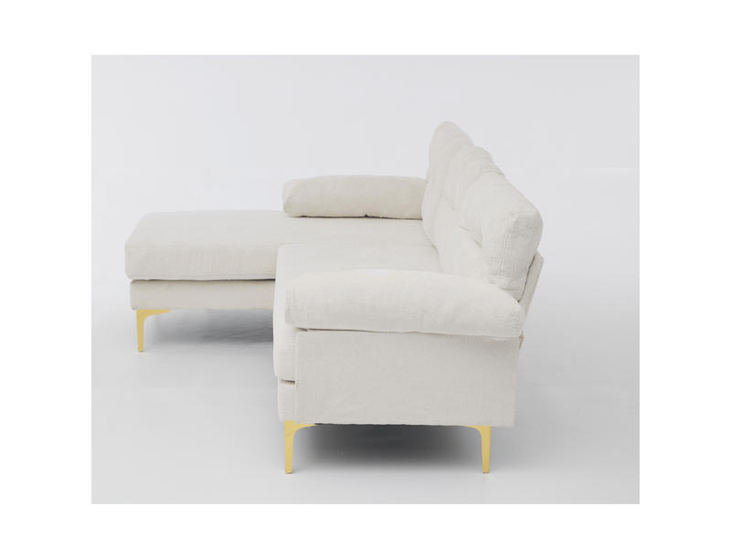 Canapé d’angle 3 places avec méridienne réversible - accoudoirs rembourrés, chenille beige 187,5 × 130 × 79 cm - Conforama A
