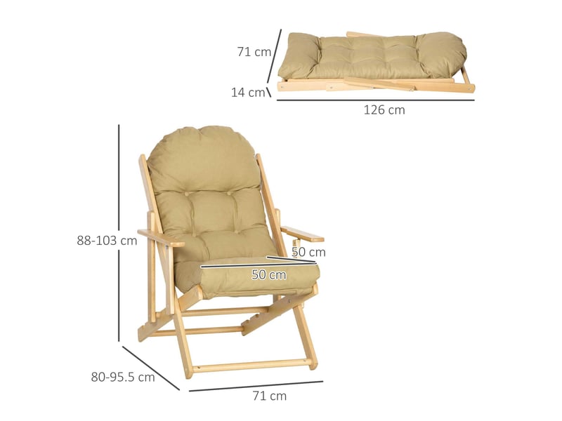  Fauteuil relax pliable marron en tissu aspect lin, dossier réglable 3 positions  - Conforama C