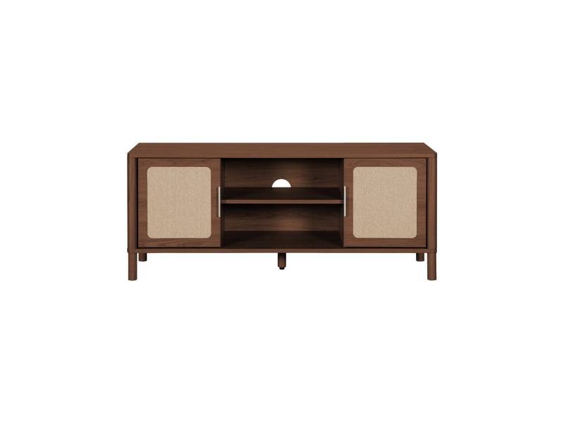  Meuble tv vintage décor bois et cannage 2 portes 120cm noyer - etta  - Conforama C