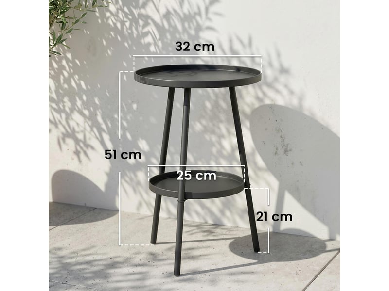  Table de jardin ronde à 2 niveaux avec rebords surélevés et plateau inférieur pour une utilisation intérieure et extérieure ø32 x 51 cm noir  - Conforama E