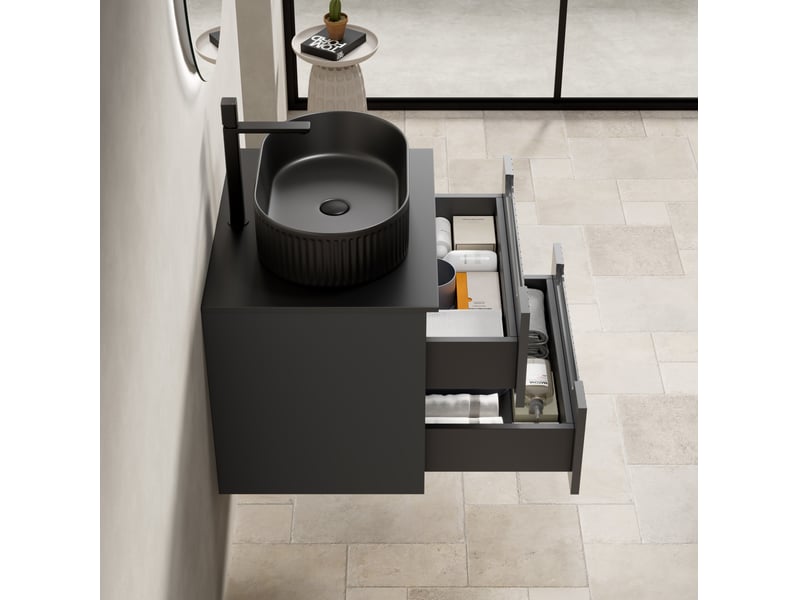 Meuble sous vasque suspendu, lavabo noir ovale, 2 tiroirs à fermeture douce pour salle de bain 60 × 46 × 62,2 cm - Conforama D