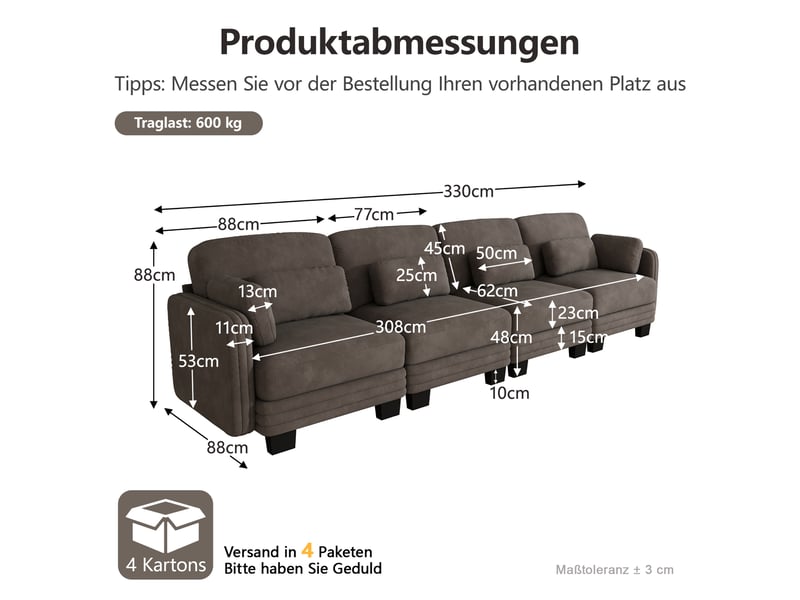  Canapé modulable - 4 places - coussins d'accoudoirs - tissu chenille - mobilier de salon - configuration flexible - brun CozyNest - Conforama D