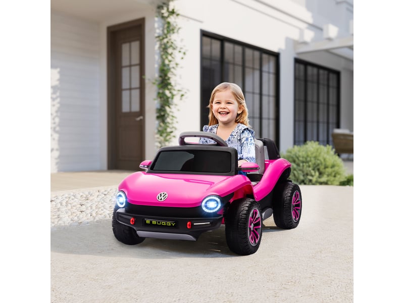 Voiture électrique pour enfants de 3 ans et plus, volkswagen e-buggy 12v avec télécommande 2,4 ghz, roues avec suspension, rose - Conforama D