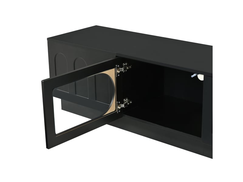  Meuble tv noir avec éclairage led contrôlé par application, 4 portes, passe-câbles  - Conforama E