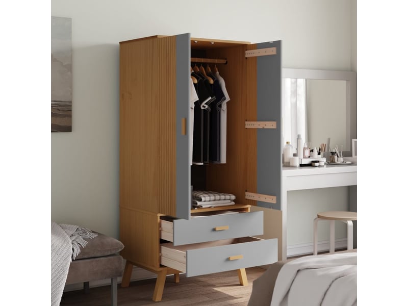  Garde-robe, armoire de rangement olden gris et marron 76,5x53x172 cm bois massif pin  - Conforama D