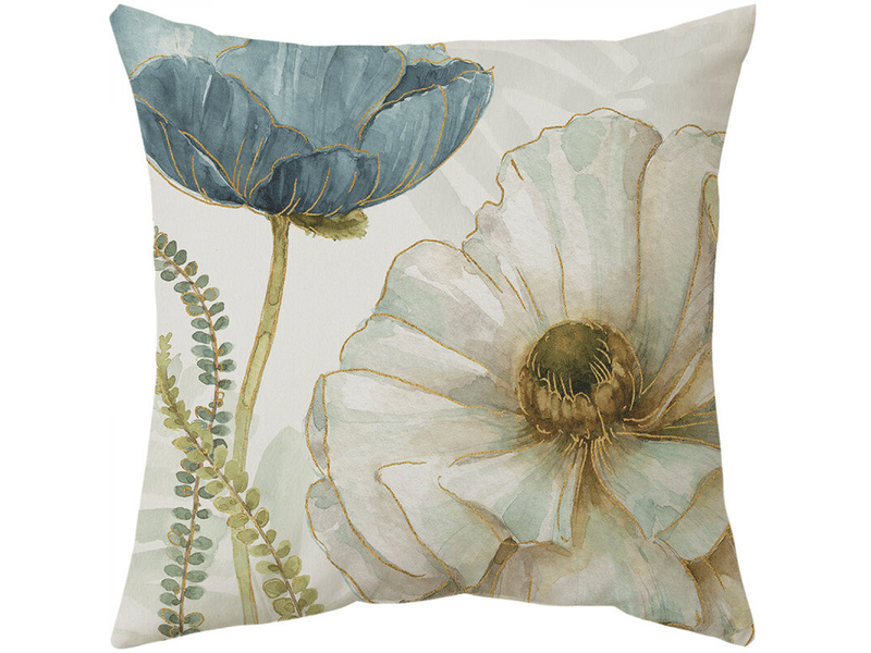  Housse de coussin extérieur 45 x 45 cm, lot de 4 housses de coussin imperméables motif floral jaune et bleu  - Conforama B