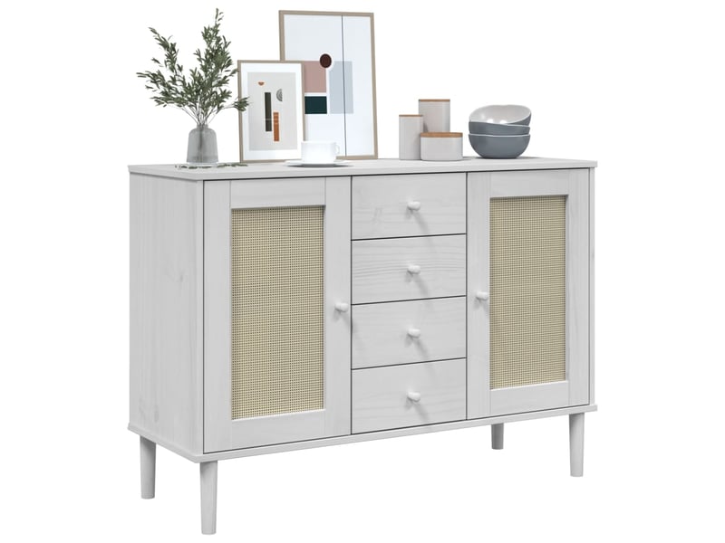  Buffet - bahut - meuble de rangement senja aspect rotin blanc 112x40x80cm bois massif de pin  - Conforama C