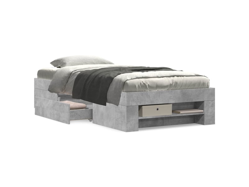  Lit simple- lit adulte -  cadre de lit avec rangement avec tiroir gris béton 80 x 200 cm  - Conforama C