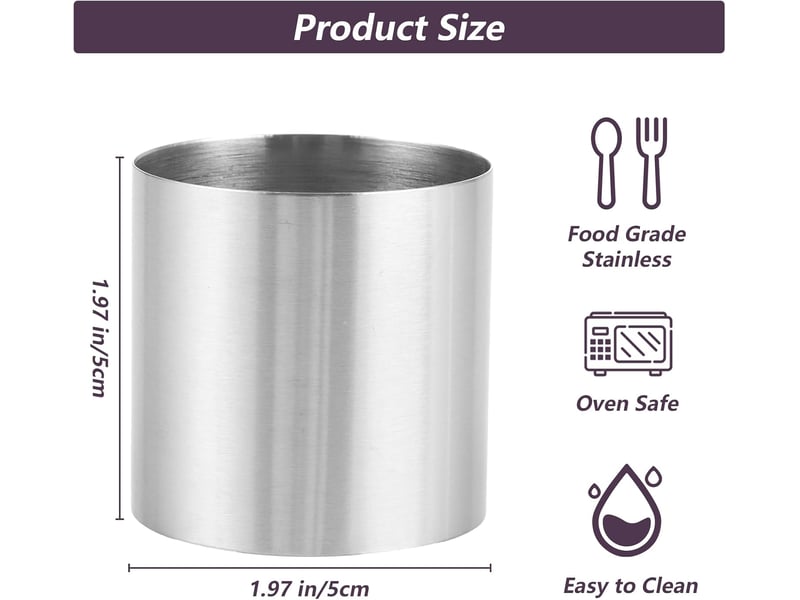  15 pcs cercle à pâtisserie 5x5cm, moule à mousse en acier inoxydable 430, cercle patisserie pour gâteaux, entremets et desserts individuels, argenté No commercial reference - Conforama B