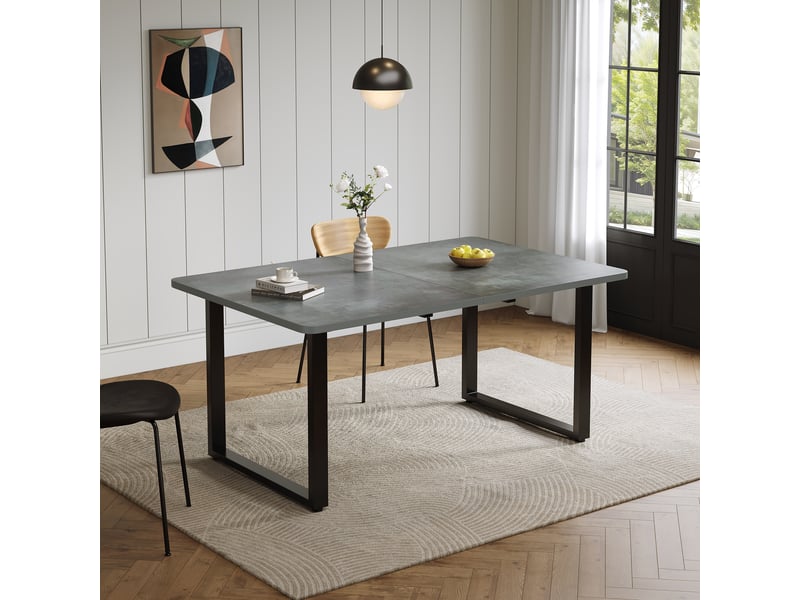  Table à manger extensible 140180220x80 cm, 6-10 personnes, plateau mdf, pieds métal, table rectangulaire pour salle à manger - gris  - Conforama D