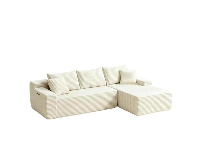  Canapé d’angle modulable 4 places en velours côtelé beige, 239x156x79 cm  - Conforama A