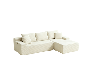 Canapé d'angle compressé droit fixe MODFU  4 places Velours côtelé Beige