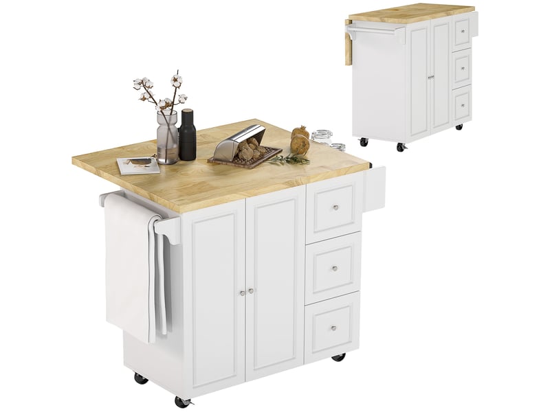  Desserte îlot de cuisine multi rangements 111.5 x 75 x 89 cm sur roulettes gain de place cosy chic en mdf blanc 21_0001011  - Conforama A