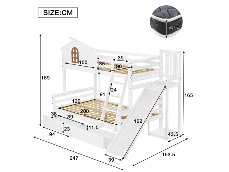 Lit superposé 120x200(90x200)cm coloris blanc pin lit enfant blanc - Conforama C