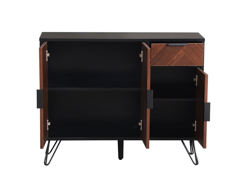  Buffet 90x30x71.5cm, armoire de rangement avec 3 portes et tiroir, mdf+panneau de particules, noir+marron  - Conforama E