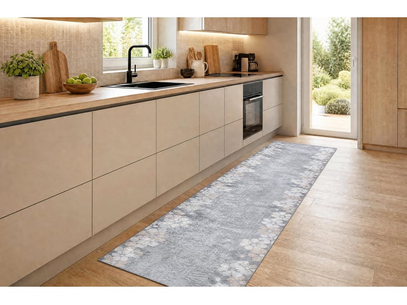 Tapis de couloir antidérapant lotus margaretka 60960 fleurs gris lavable 120 cm 120x400 cm - Conforama D