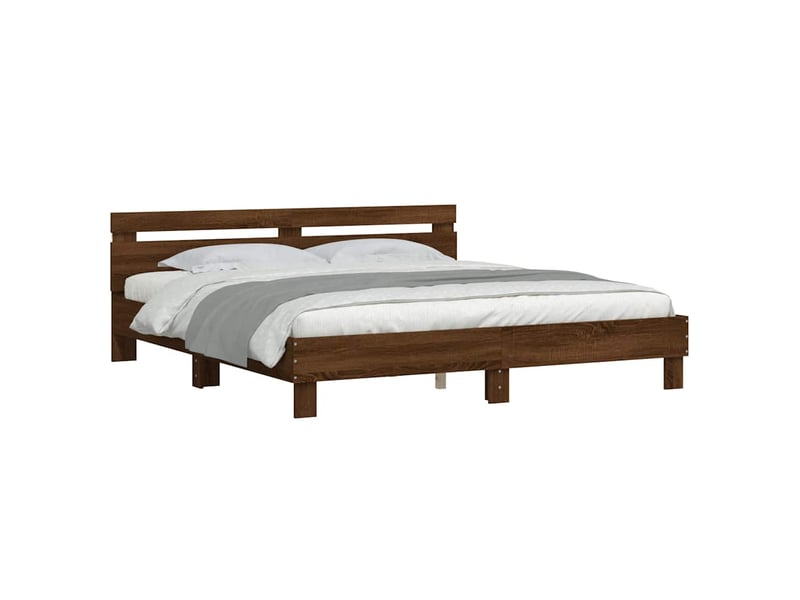  Lit double- lit adulte -  cadre de lit avec led sans matelas chêne marron 200x200 cm  - Conforama B