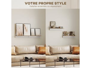 Lot de 2 étagères murales de 80 cm, étagères flottantes pour salon, entrée, blanc et bois naturel, chambre et cuisine