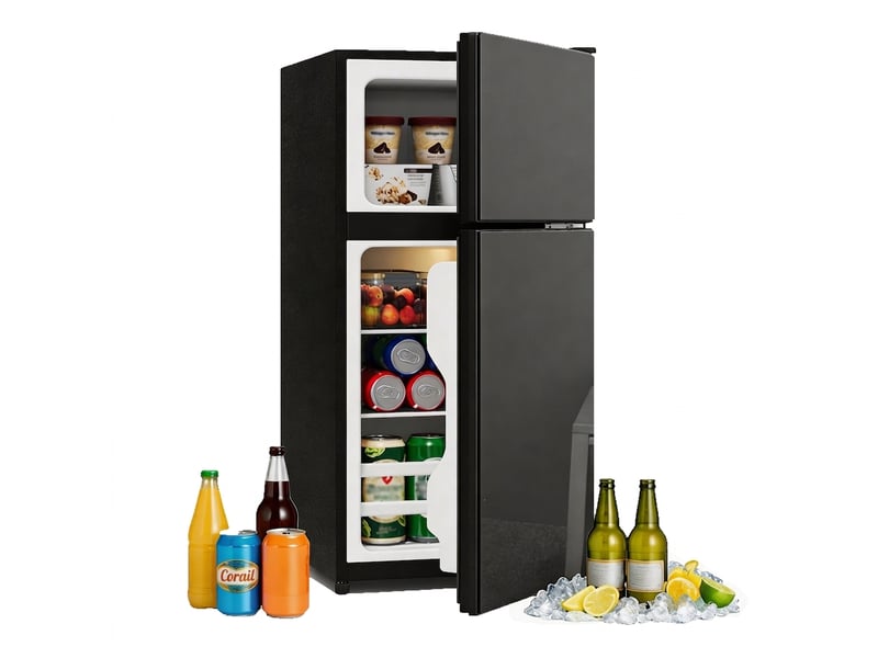 Mini réfrigérateur 60 l avec congélateur 22 l, porte vitrée, led, thermostat réglable, noir - Conforama A