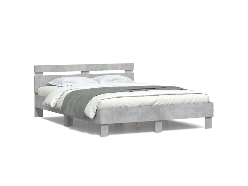  Lit double- lit adulte -  cadre de lit avec led sans matelas gris béton 150x200 cm  - Conforama D